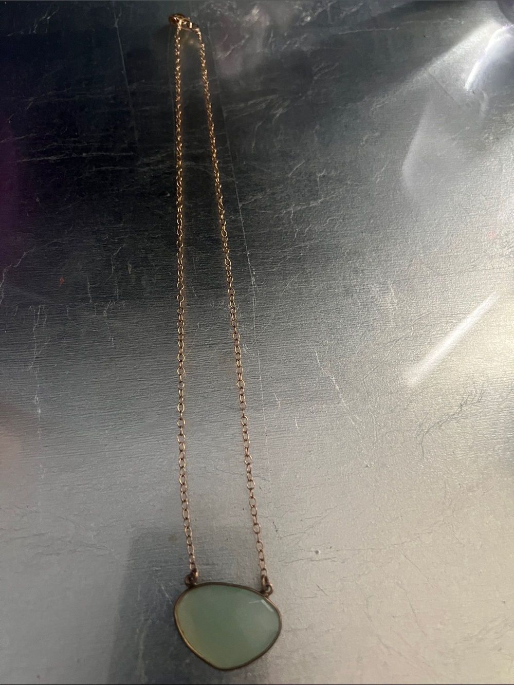 CHALCEDONY - Gold-Plated Necklace with Pale Green Chalcedony Pendant